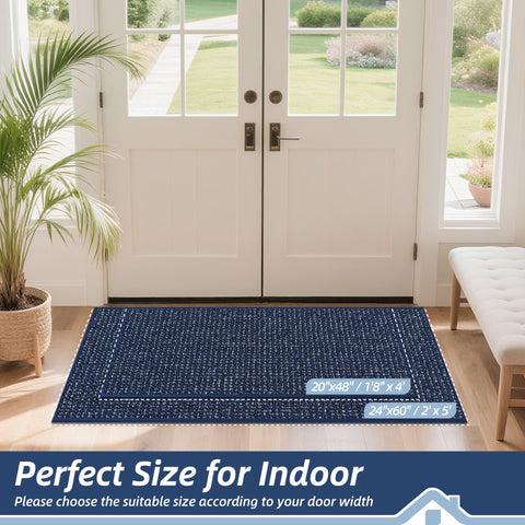 BEQHAUSE blue door mat close weave detail highlights dense yarns