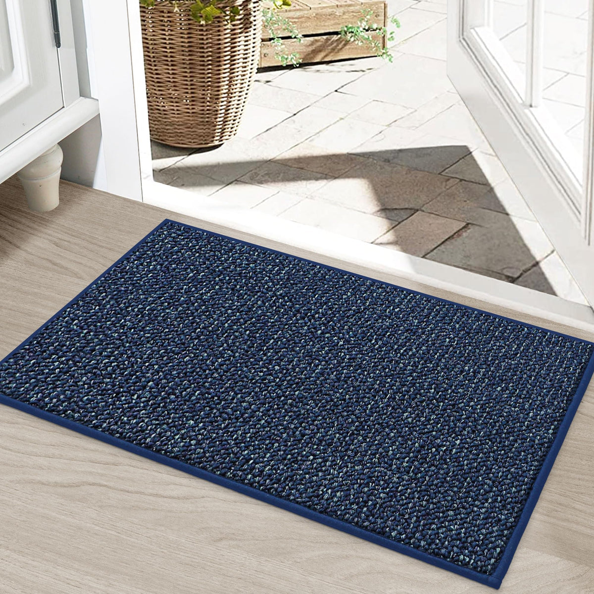 BEQHAUSE Dirt Trapper Door Mat front view in blue traps dirt at the doorstep.
