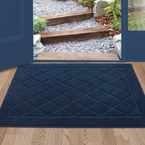 BEQHAUSE Dirt Trapper mat front view in navy color traps dirt efficiently.