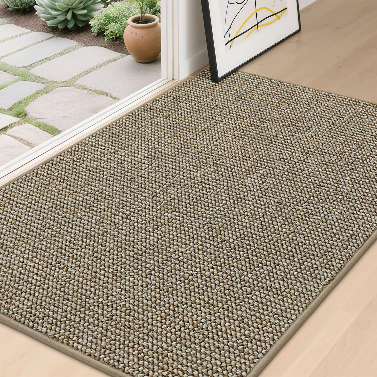 BEQHAUSE Dirt Trapper mat front view showing low-profile entry fit and dense fibers