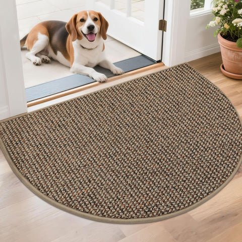 BEQHAUSE dirt trapper half-circle mat catching dirt at the doorstep.