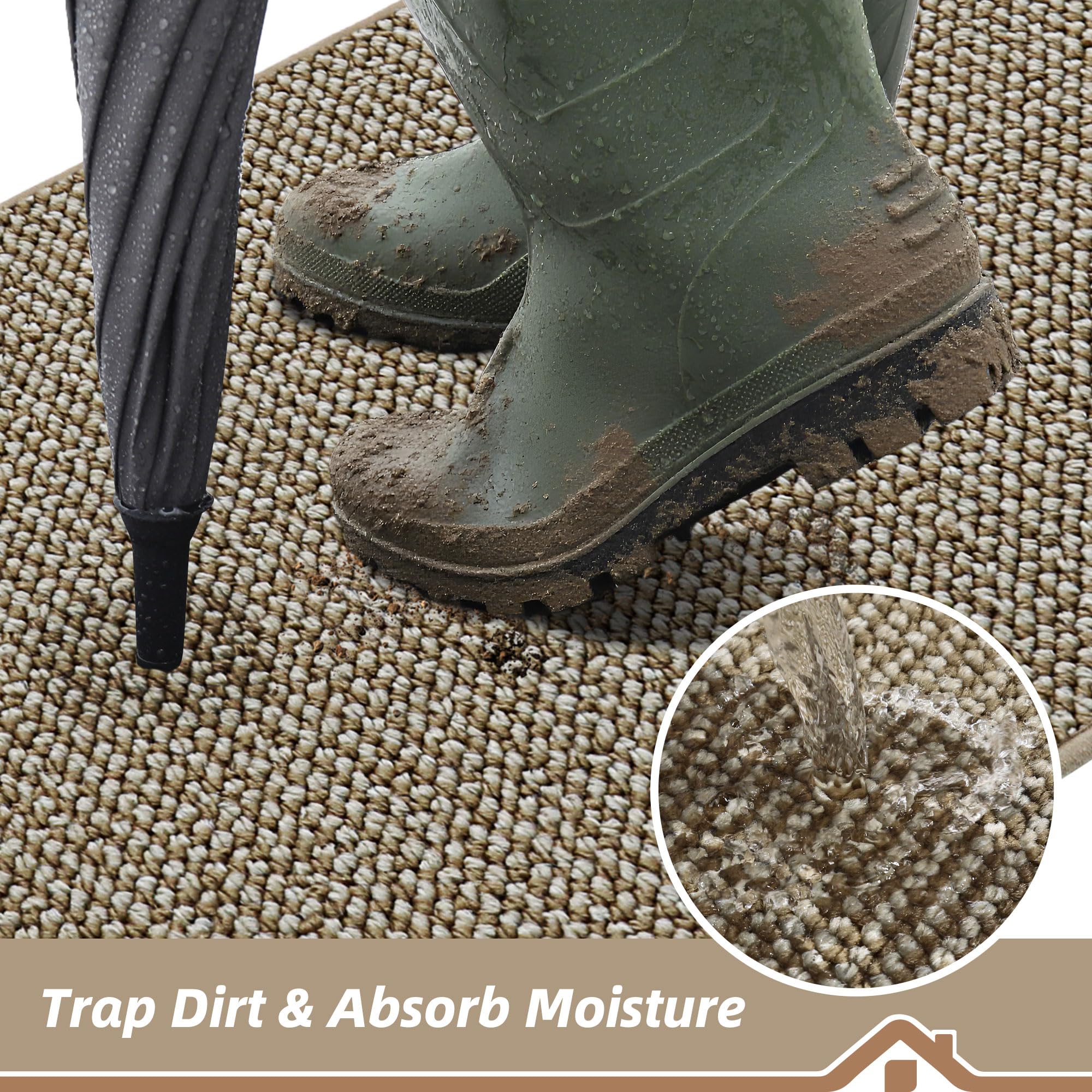 BEQHAUSE dirt-trapper door mat low-profile edge detail fits smoothly under doors.