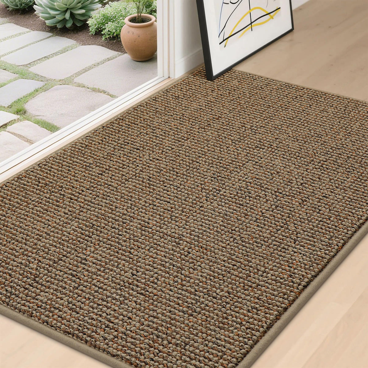 BEQHAUSE Dirt Trapper front door mat beige keeps dirt outside for clean entryways