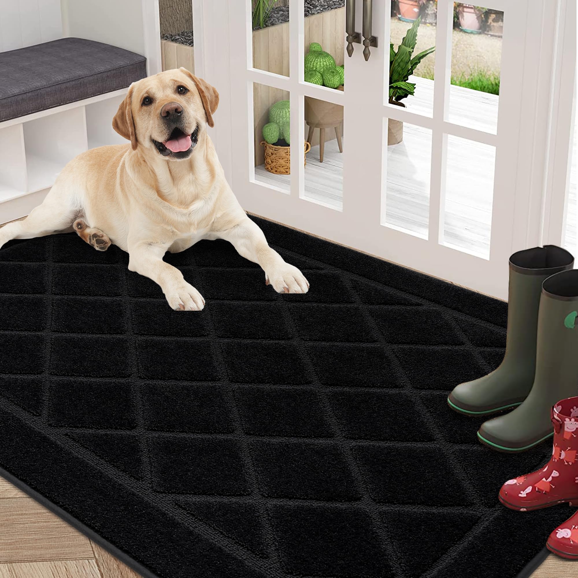 BEQHAUSE Dirt Trapper Front Door Mat traps moisture and keeps entryway dry