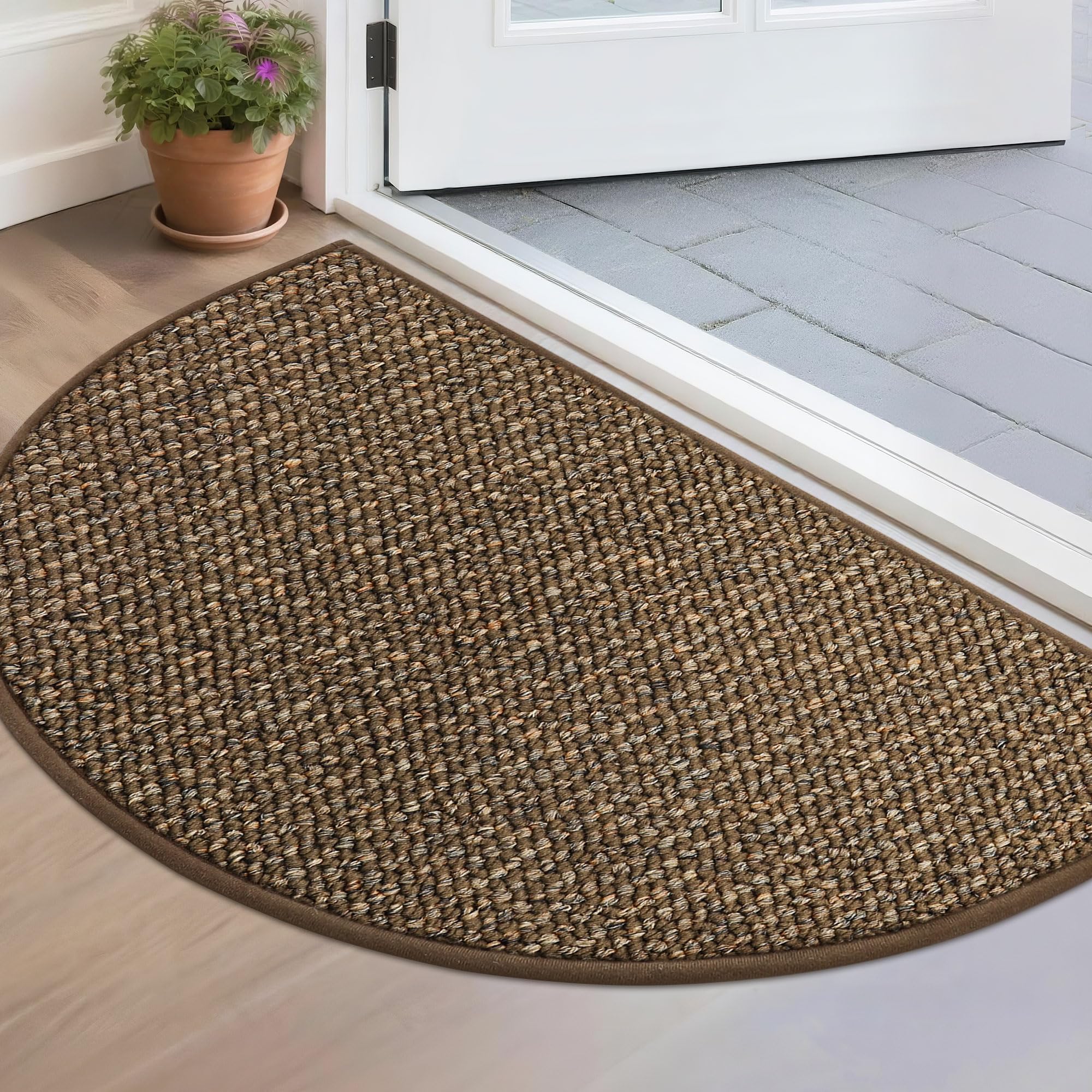 BEQHAUSE Dirt Trapper half-circle mat, brown, traps dirt at the entry.
