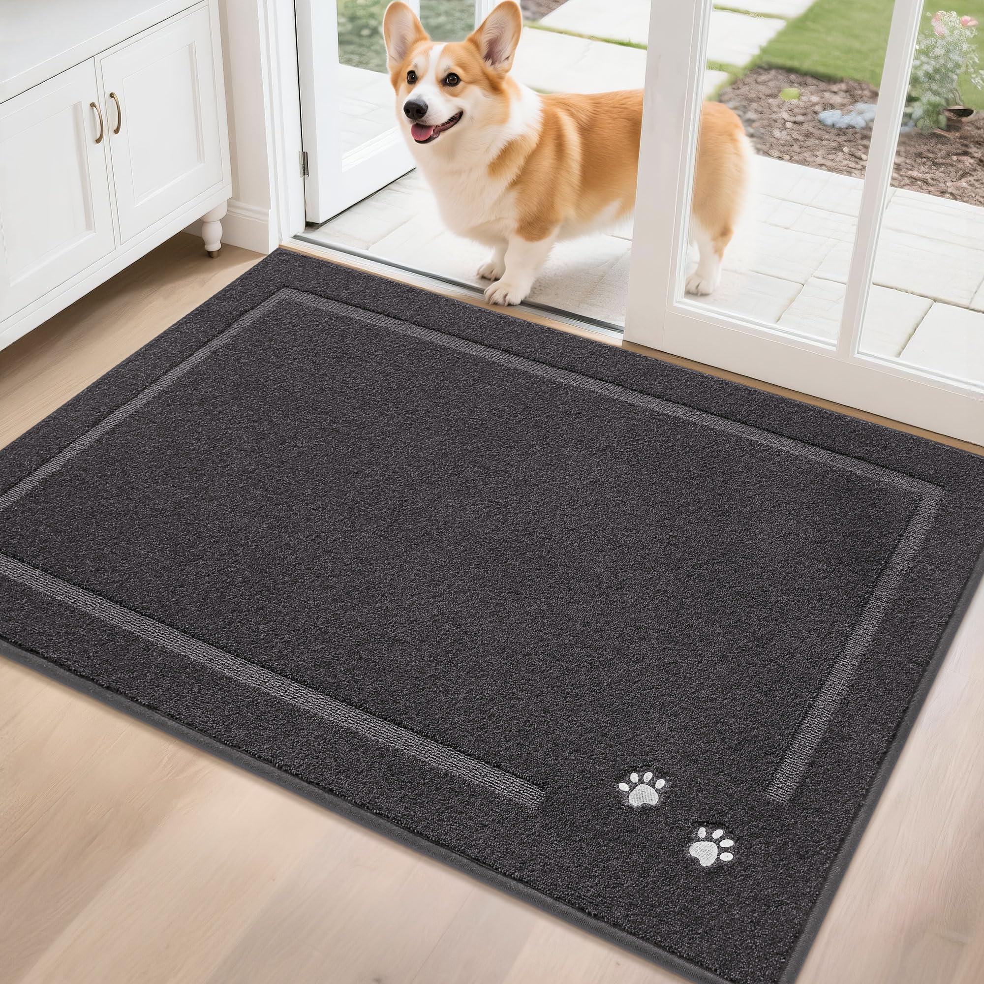 BEQHAUSE dog door mat dirt-trapper traps mud and dries paws at the entry.