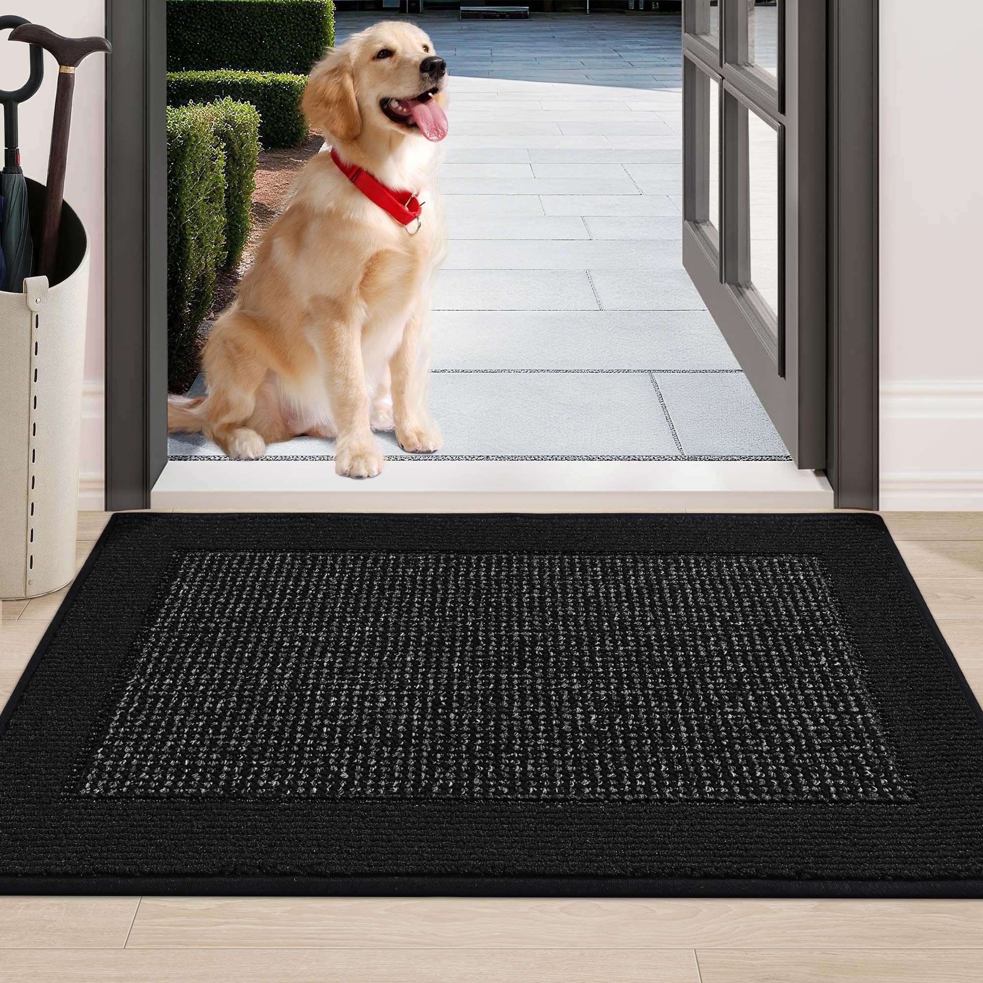 BEQHAUSE 24x36 door mat front view traps dirt and moisture for clean entryways.