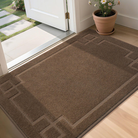 BEQHAUSE door mat front view in brown, low-profile design prevents door snag