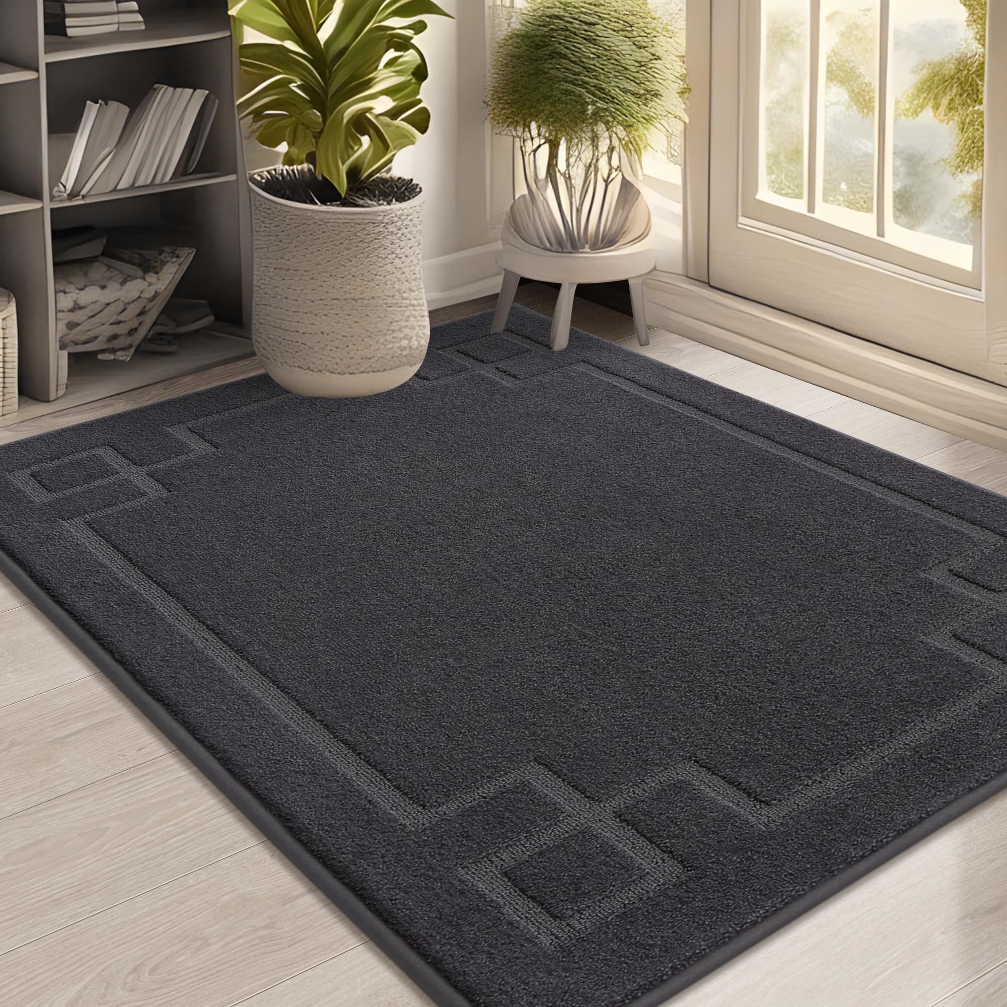 BEQHAUSE door mat with dense yarns traps moisture for cleaner floors