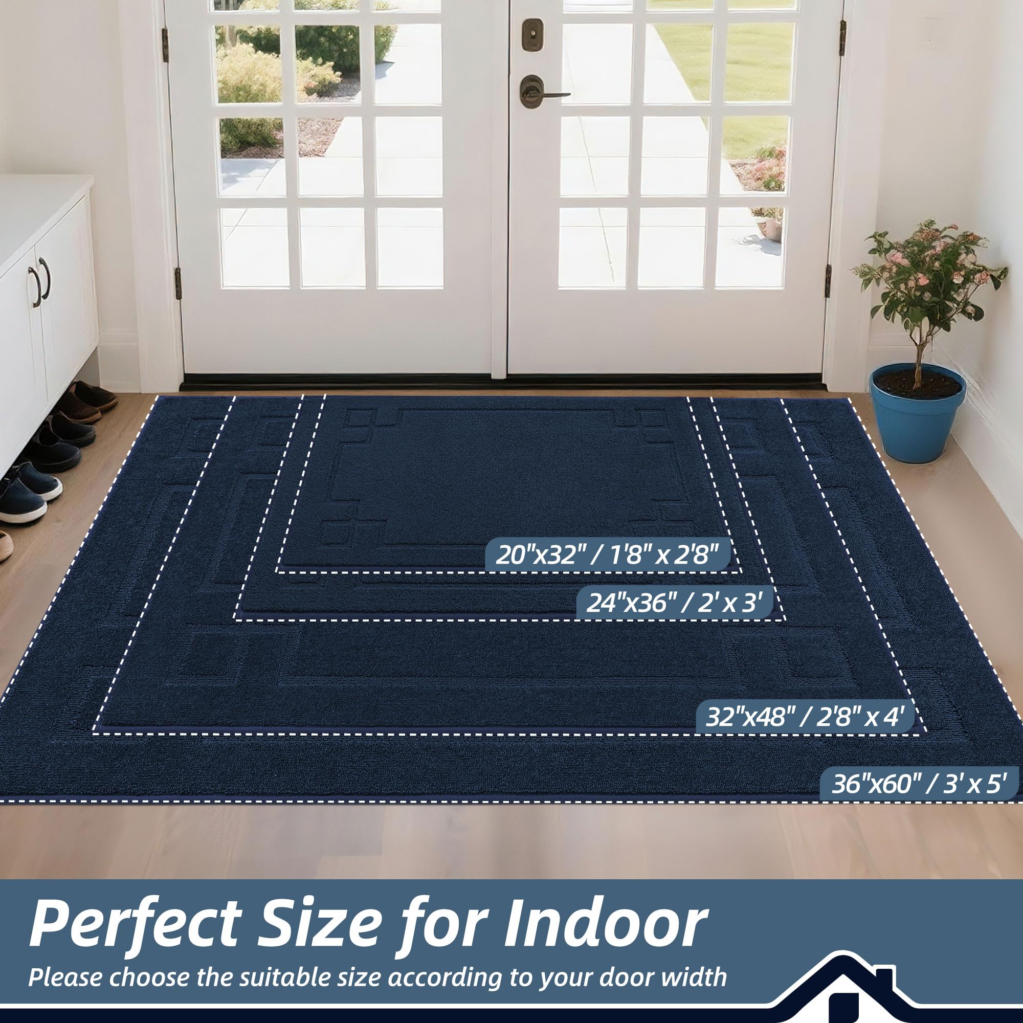 BEQHAUSE door mat low-profile 0.45 inch fits under doors and prevents sticking.