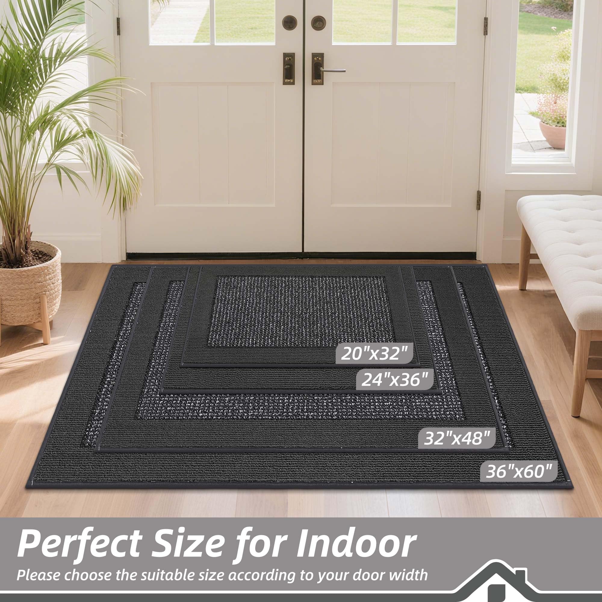 BEQHAUSE door mat with non-slip backing stays in place on indoor floors.