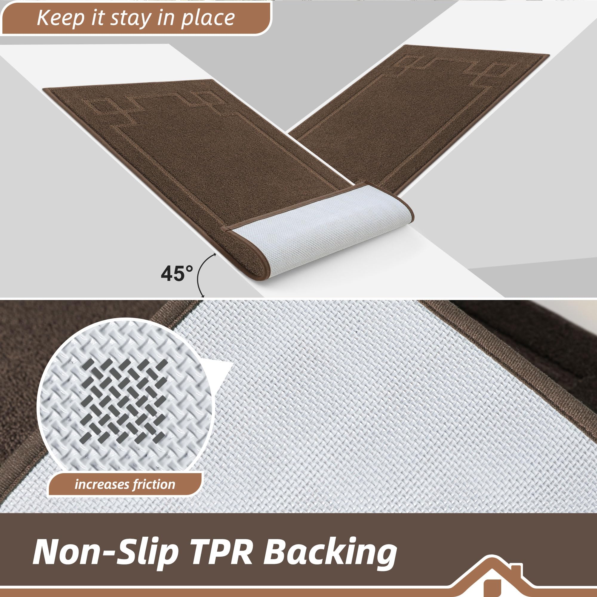 BEQHAUSE door mat has non-slip backing to stay in place on dry floors.