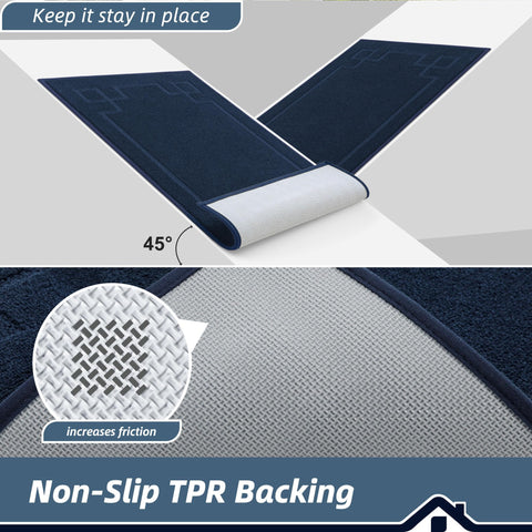 BEQHAUSE mat with non-slip backing stays put on dry floors.