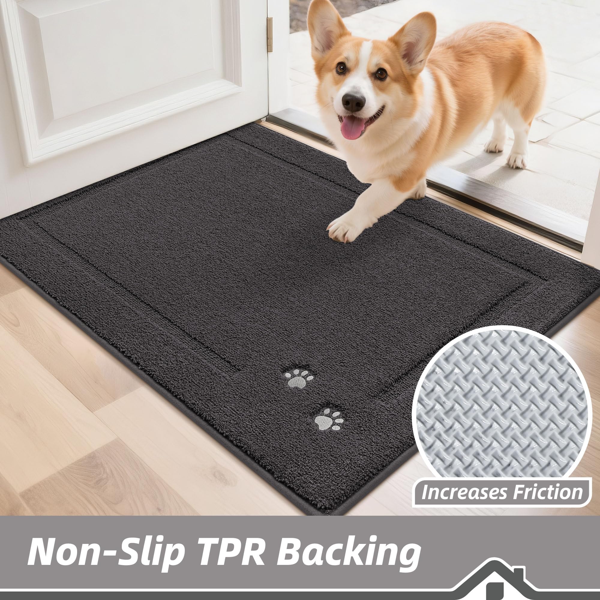 BEQHAUSE door mat is washable and quick to clean after messy paws.