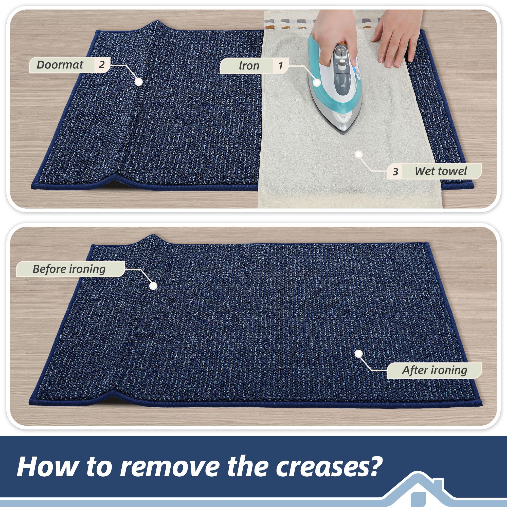 Indoor entryway with BEQHAUSE blue mat by doorway
