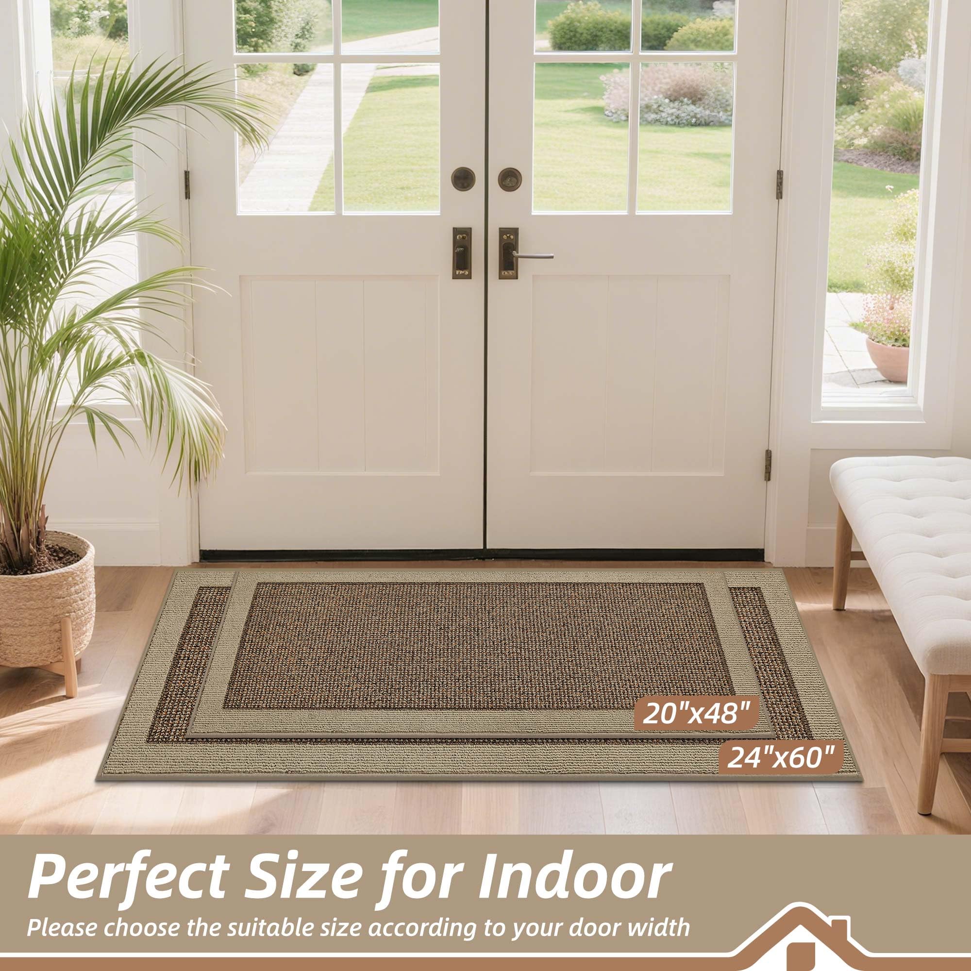 BEQHAUSE front door mat low-profile edge prevents door snagging.