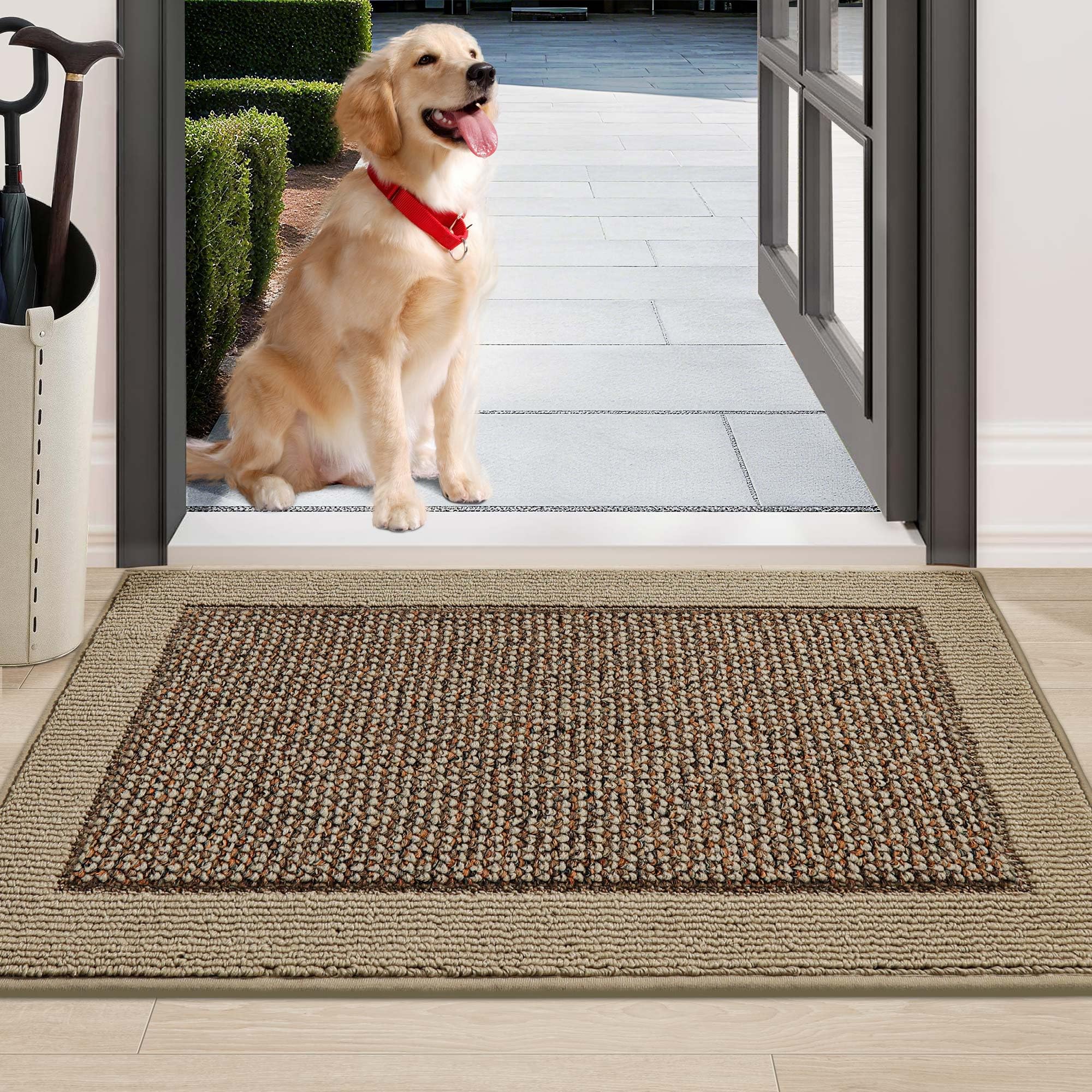 BEQHAUSE indoor door mat at front door traps dirt and moisture to protect floors.
