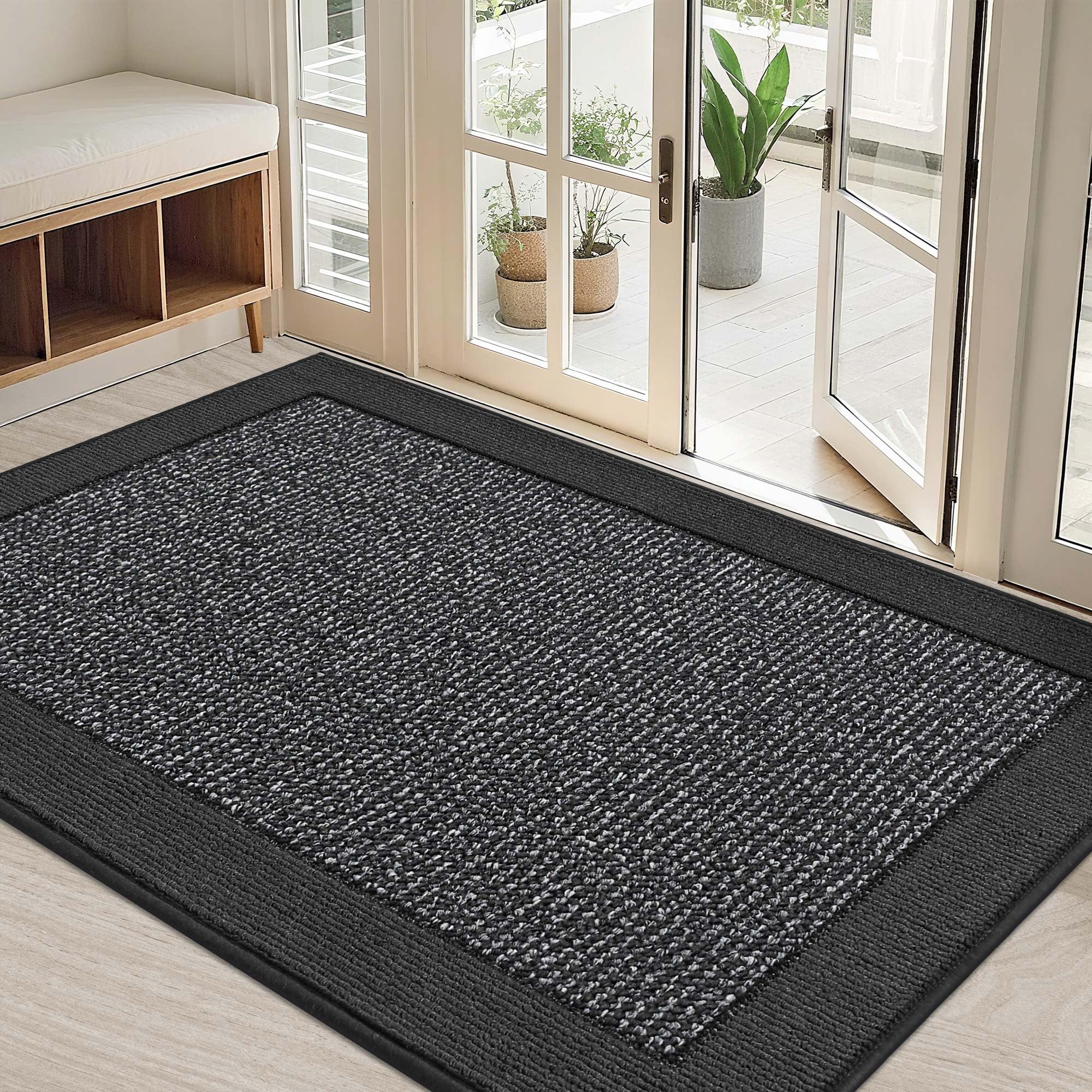 BEQHAUSE indoor door mat in charcoal for front door traps dirt effectively