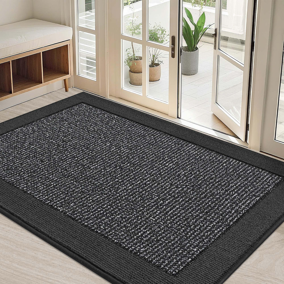 BEQHAUSE indoor door mat in charcoal for front door traps dirt effectively