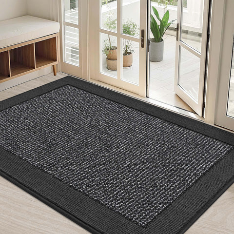 BEQHAUSE indoor door mat in charcoal for front door traps dirt effectively