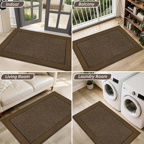 BEQHAUSE machine-washable door mat requires cold water washing