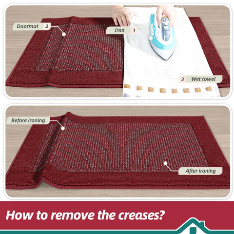 BEQHAUSE red welcome mat enhances curb appeal while trapping dirt.
