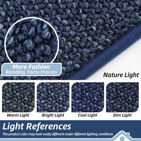 BEQHAUSE Blue mat withstands rain, snow, and mud to protect floors.