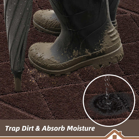 BEQHAUSE Dirt Trapper Door Mat close-up highlights dense yarns for absorption.
