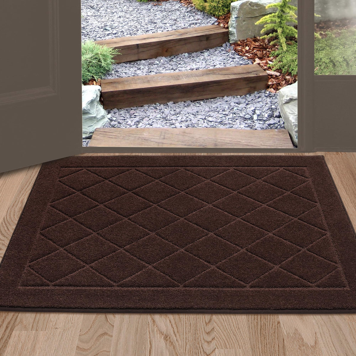 BEQHAUSE Dirt Trapper Door Mat front view shows absorbent fibers for moisture capture.
