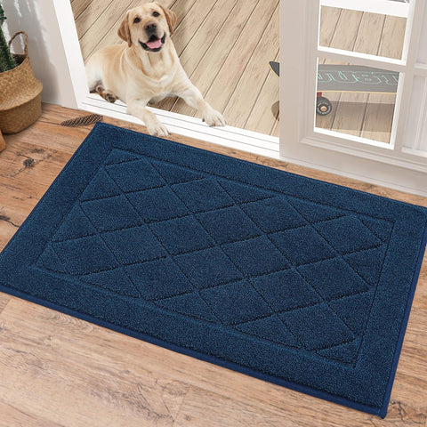 BEQHAUSE Dirt Trapper Door Mat in navy, 20x32, absorbs moisture and traps dirt at the entrance.