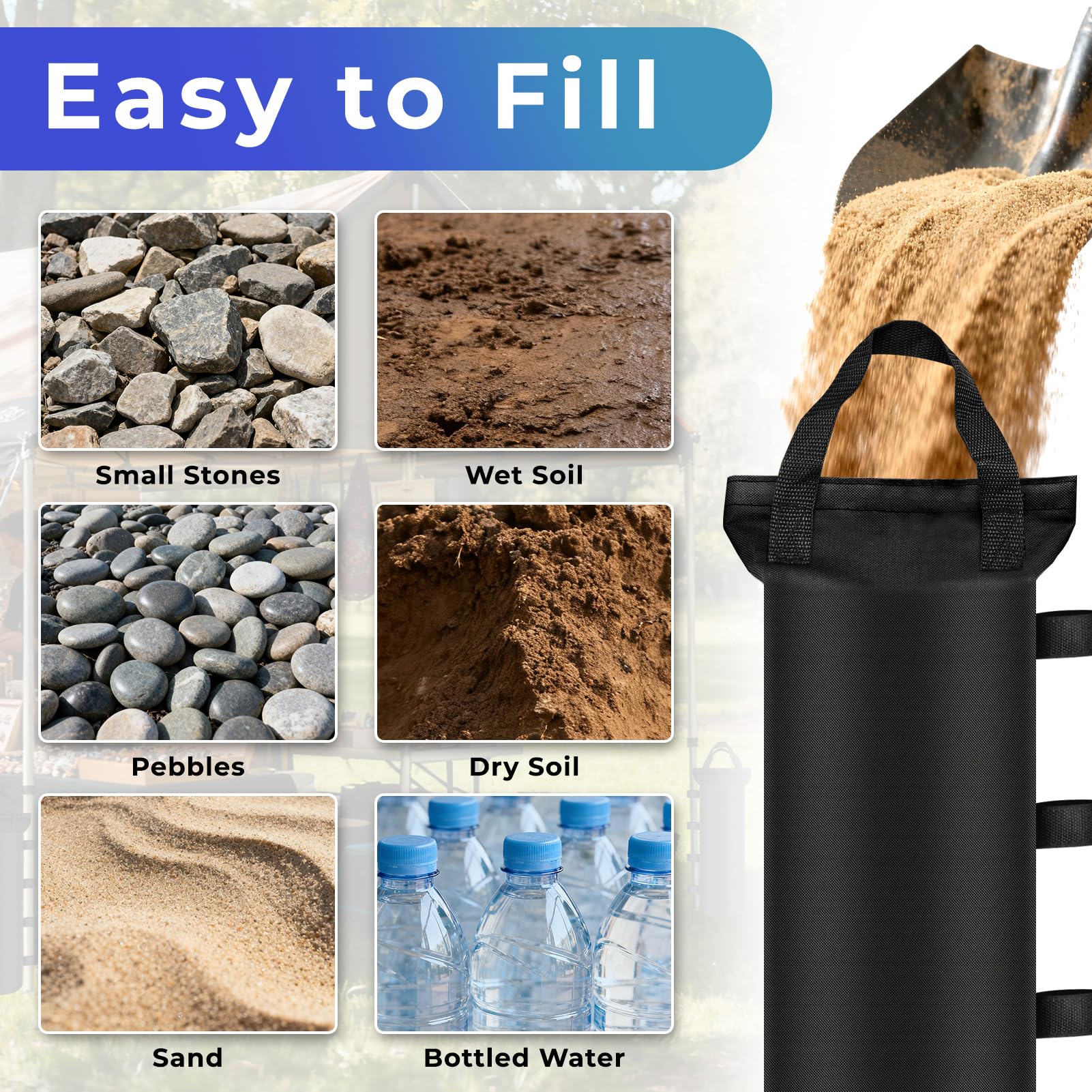 Bequemhaus weights for tents, gazebos, and beach shelters.
