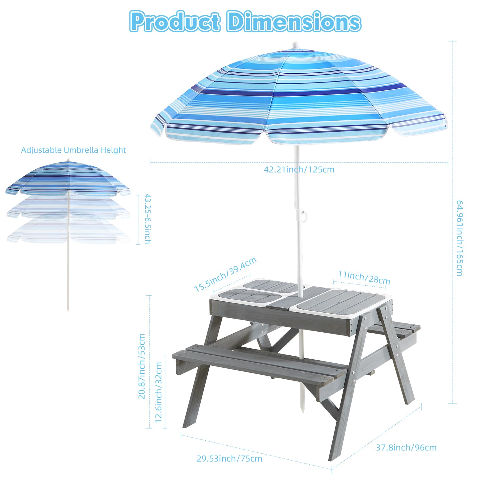 Beright removable umbrella provides adjustable shade on sunny days.