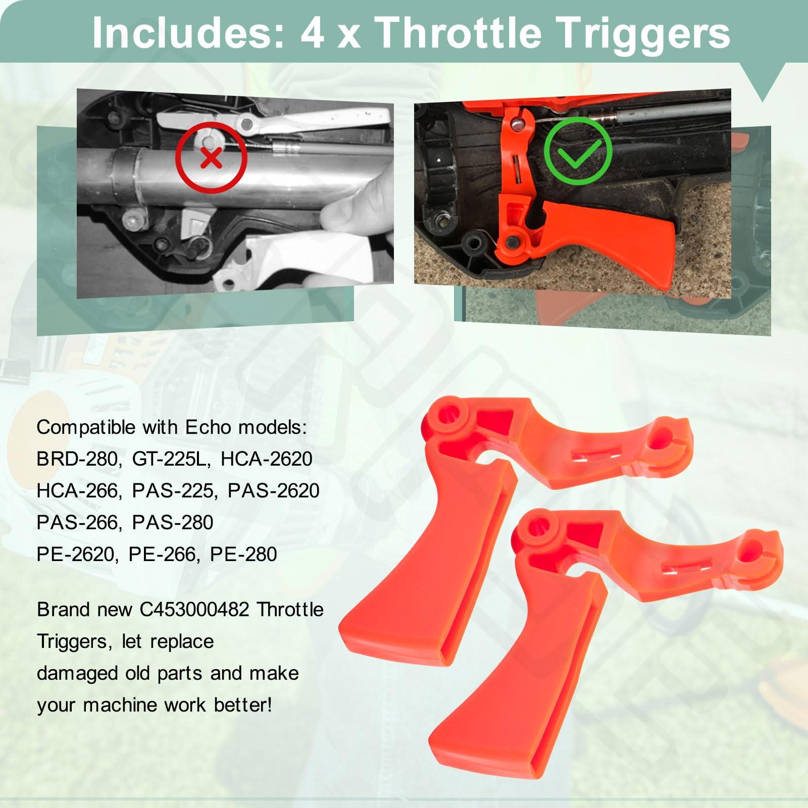 BERPSE throttle triggers for Echo PAS-225 provide steady throttle feel.