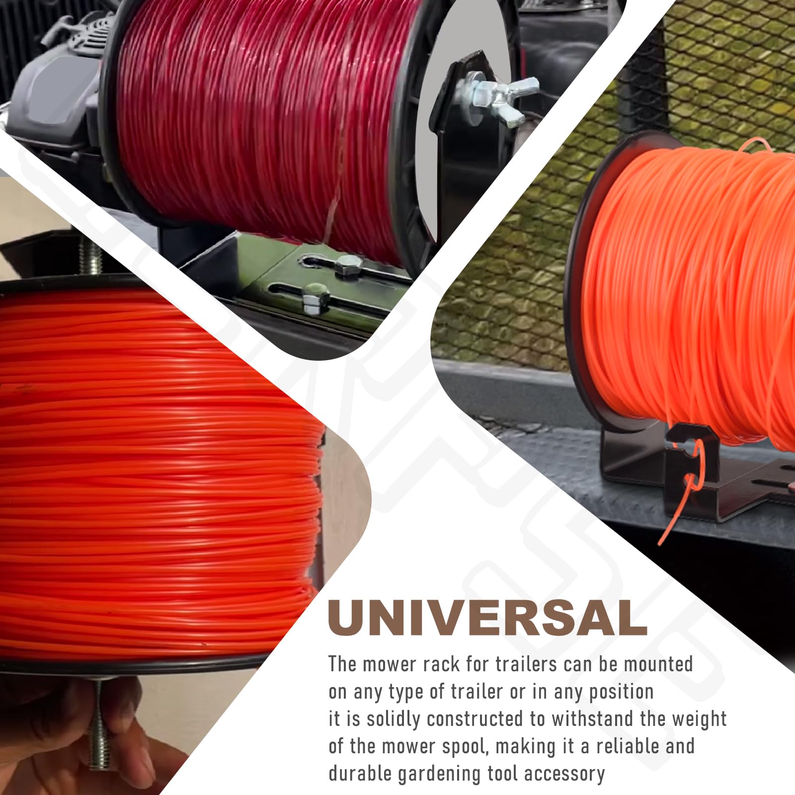 BERPSE organized lawn care accessory streamlines spool management on trailers.