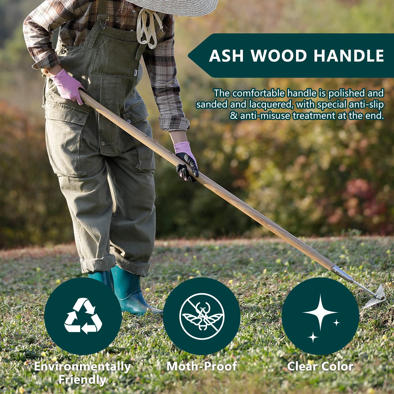 Berry&Bird ash wood handle offers ergonomic grip reducing fatigue.