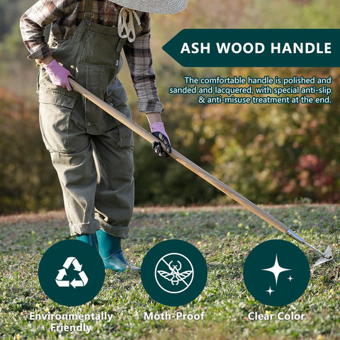 Berry&Bird ash wood handle offers ergonomic grip reducing fatigue.