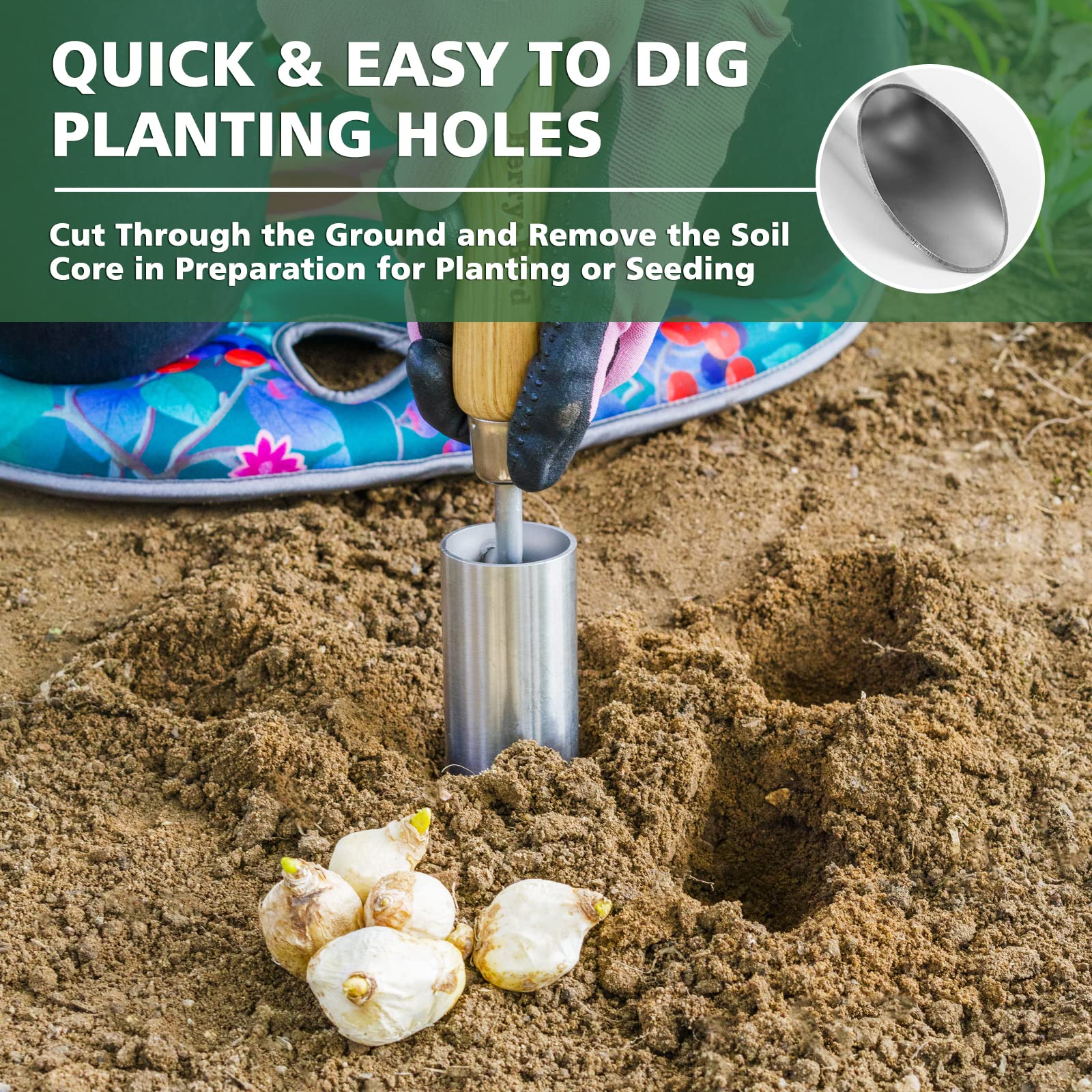 Berry&Bird ergonomic ash handle provides a comfortable grip for extended gardening sessions.