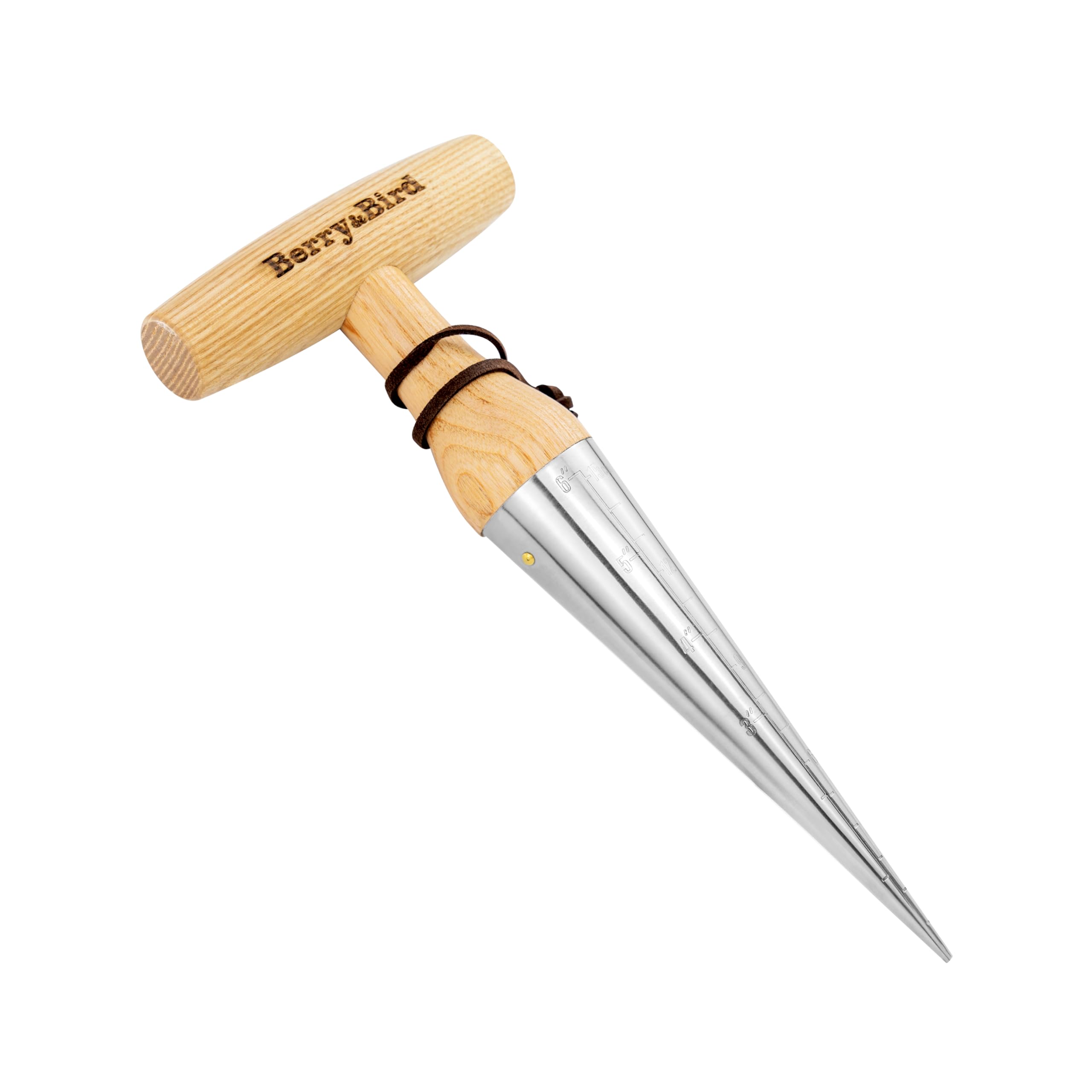Berry&Bird hand dibber with wood handle, ideal for precise seed placement in the garden.