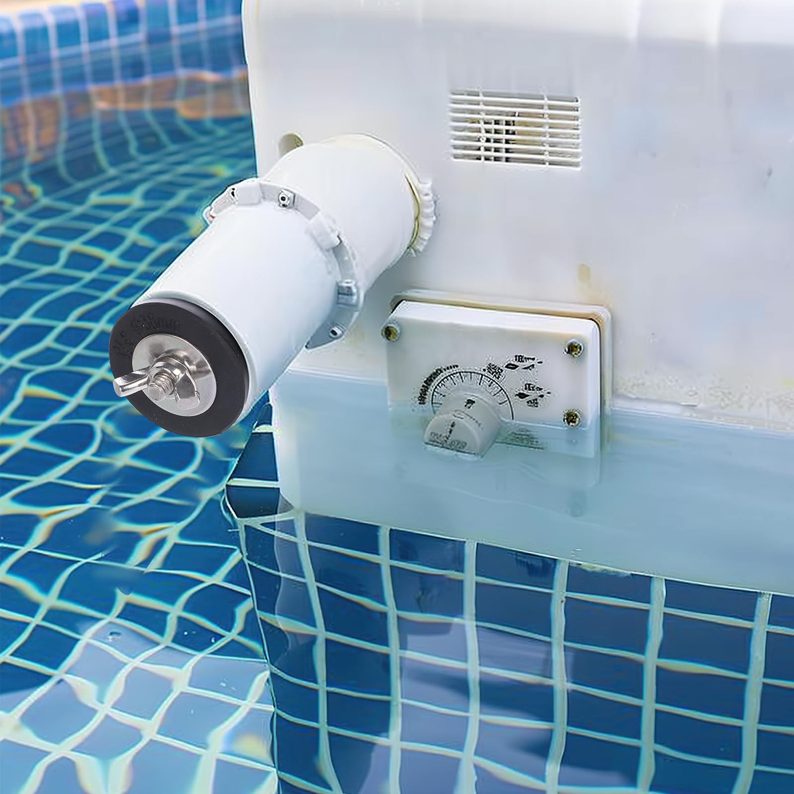BESARME winterizing plug shown outdoors to protect pool pipes in cold seasons.