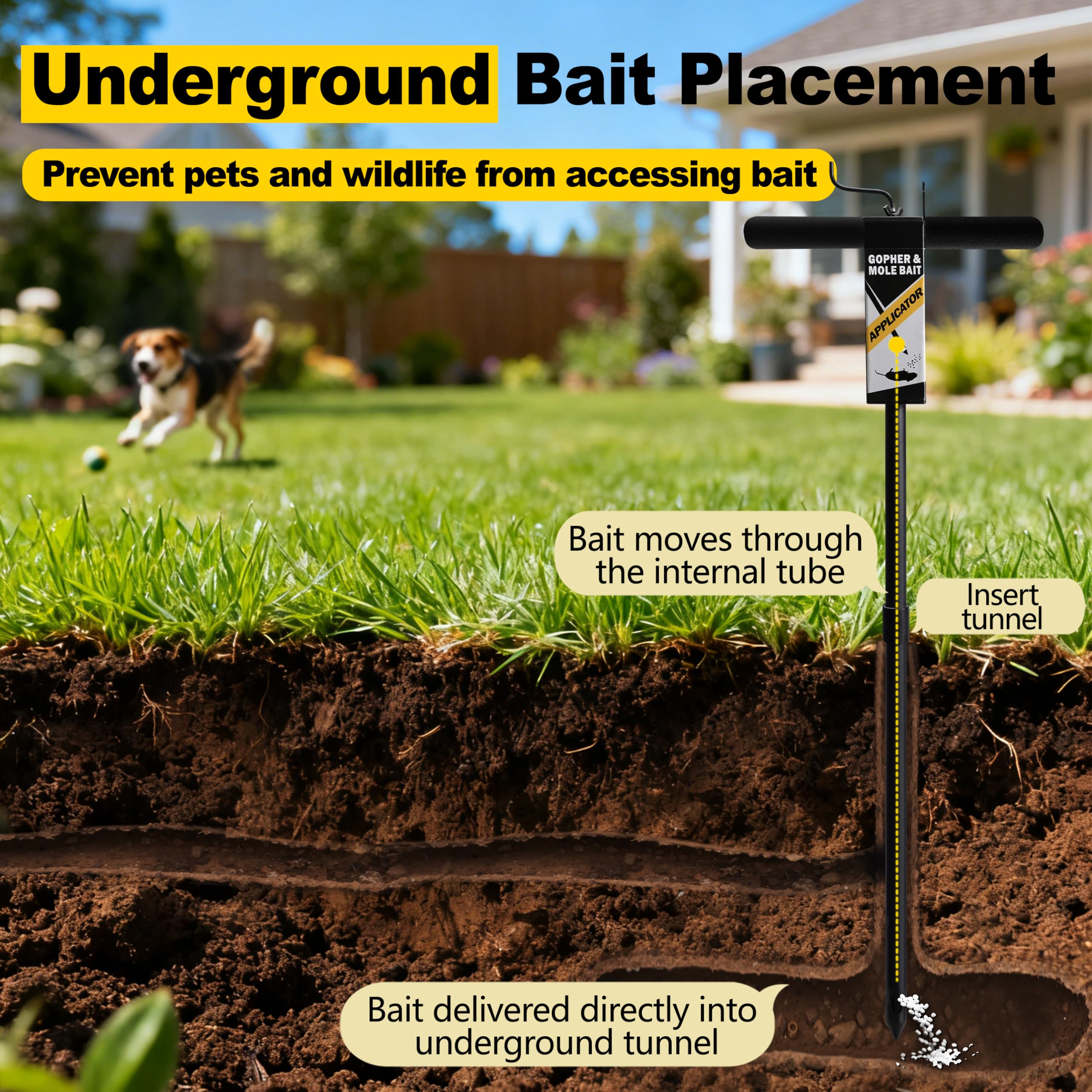 Clear view of dry granular bait placement into tunnels.
