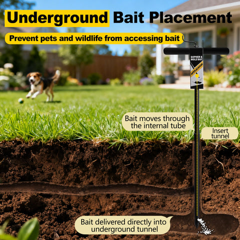 Clear view of dry granular bait placement into tunnels.