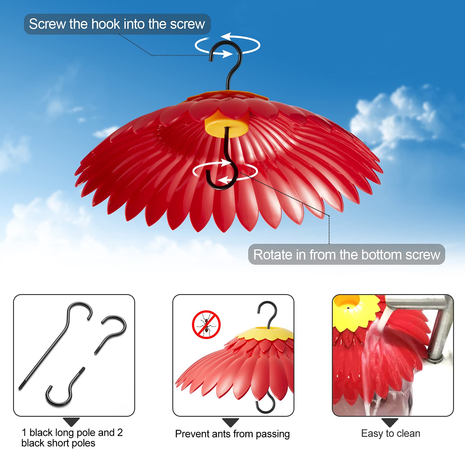 Beserie 14-inch weather dome cover shields nectar from sun and rain.