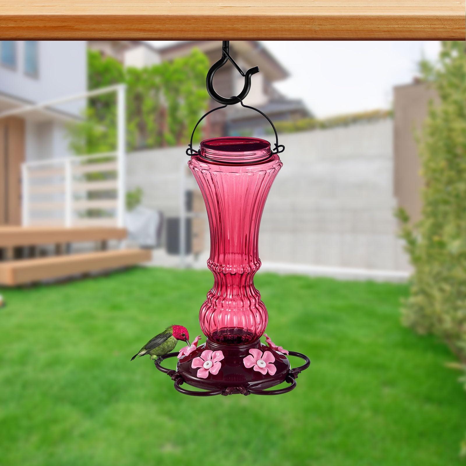 Beserie hummingbird feeder hanging hook design enables flexible yard placement.