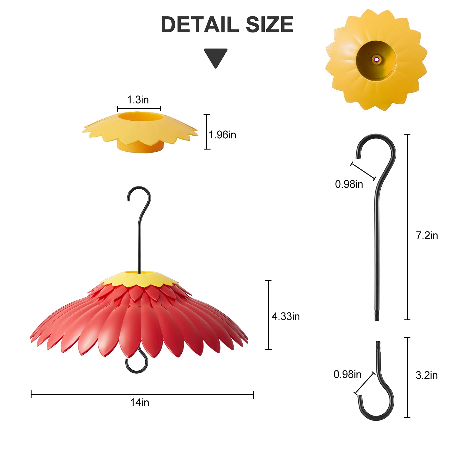 Beserie Red dome with yellow moat attracts hummingbirds to feeder.