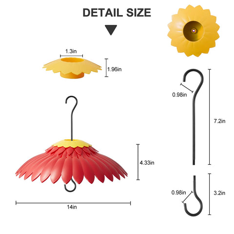 Beserie Red dome with yellow moat attracts hummingbirds to feeder.