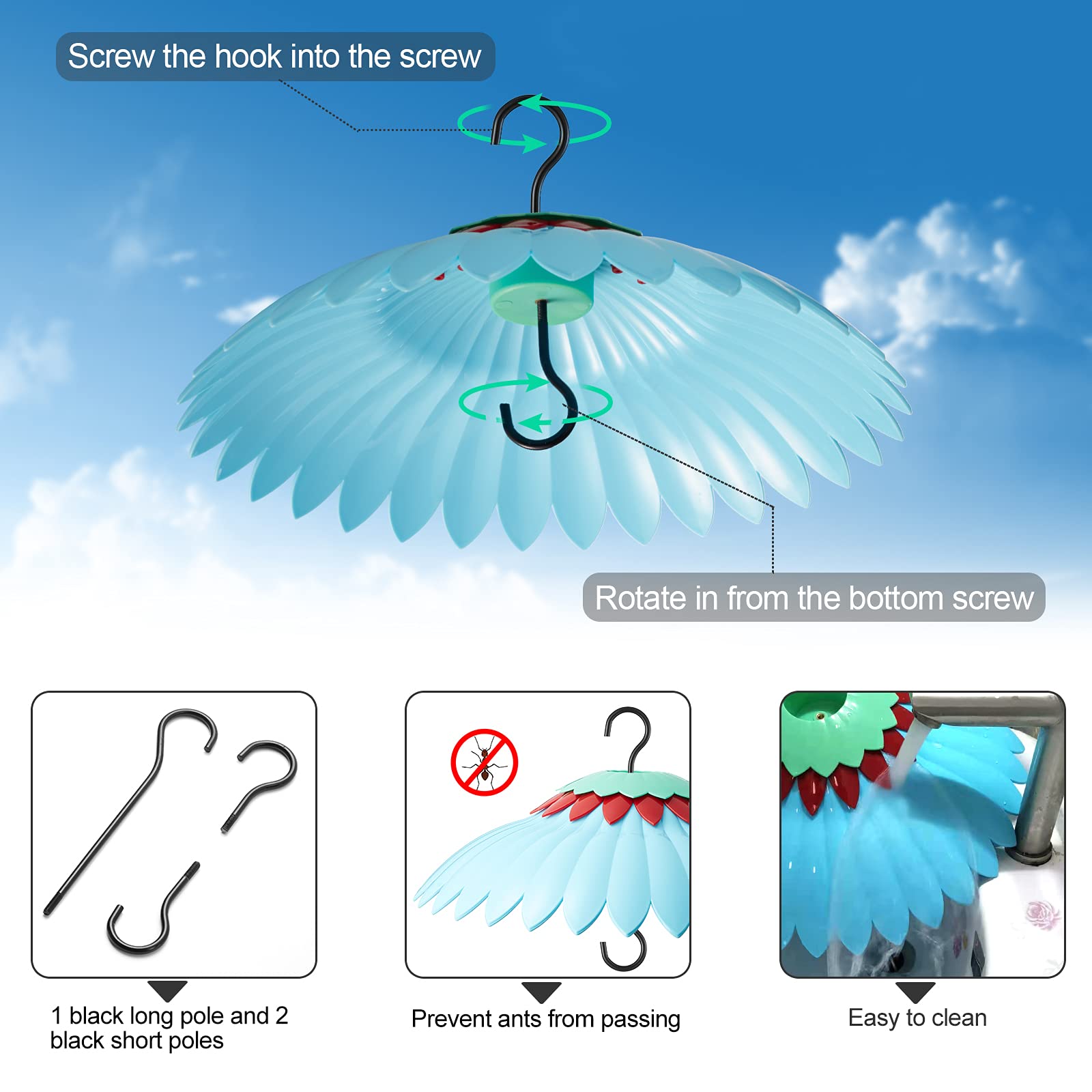 Beserie Squirrel Baffle hangs easily, 14 inch diameter guards your feeder