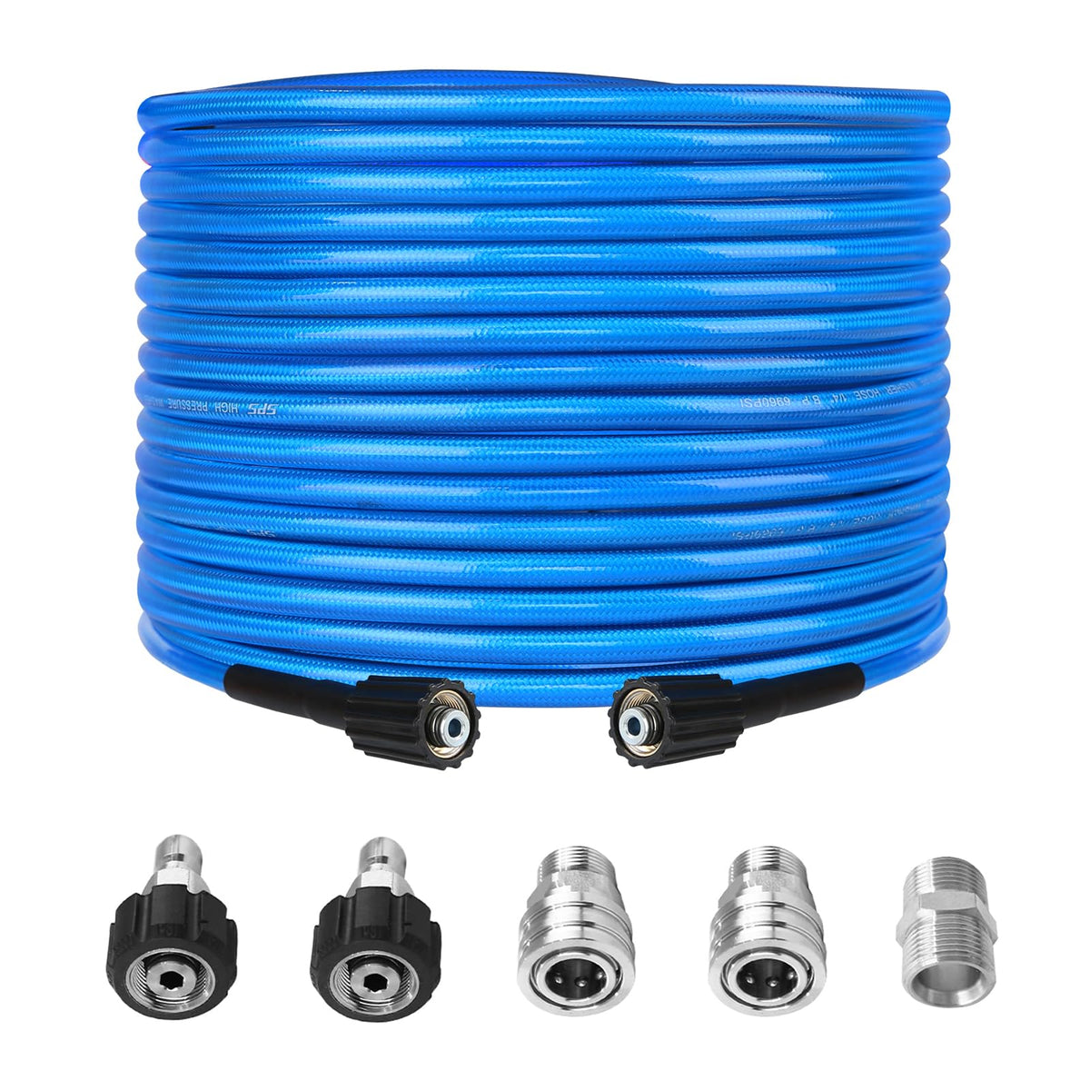 BESHED 50 ft high-pressure hose fully extended for long-range cleaning.