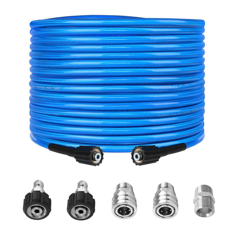 BESHED 50 ft high-pressure hose fully extended for long-range cleaning.