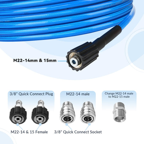 BESHED M22 female to 3/8 inch quick-connect kit included for fast setup.