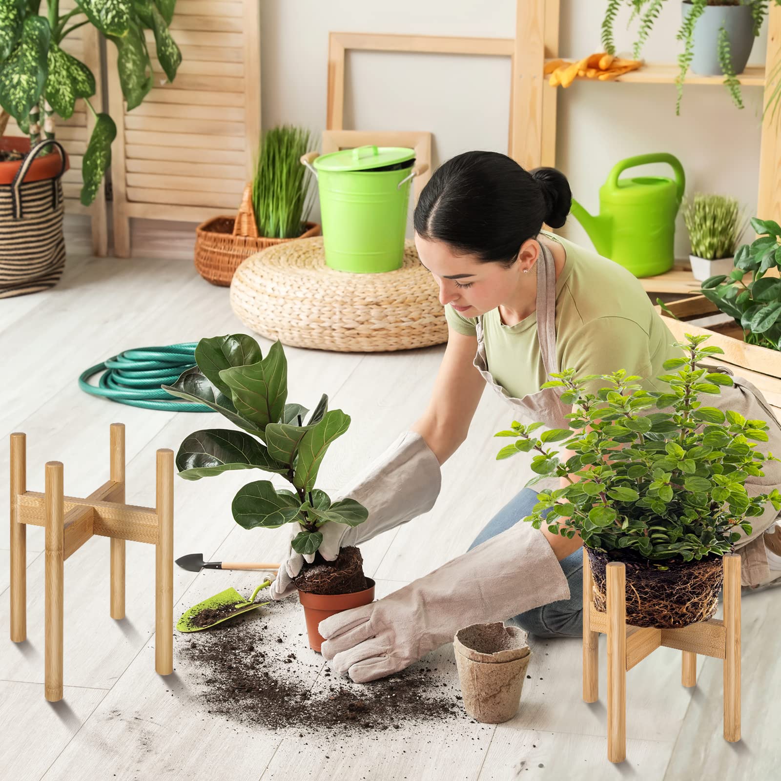 Beige BESHOF plant stand blends with modern and rustic interiors.